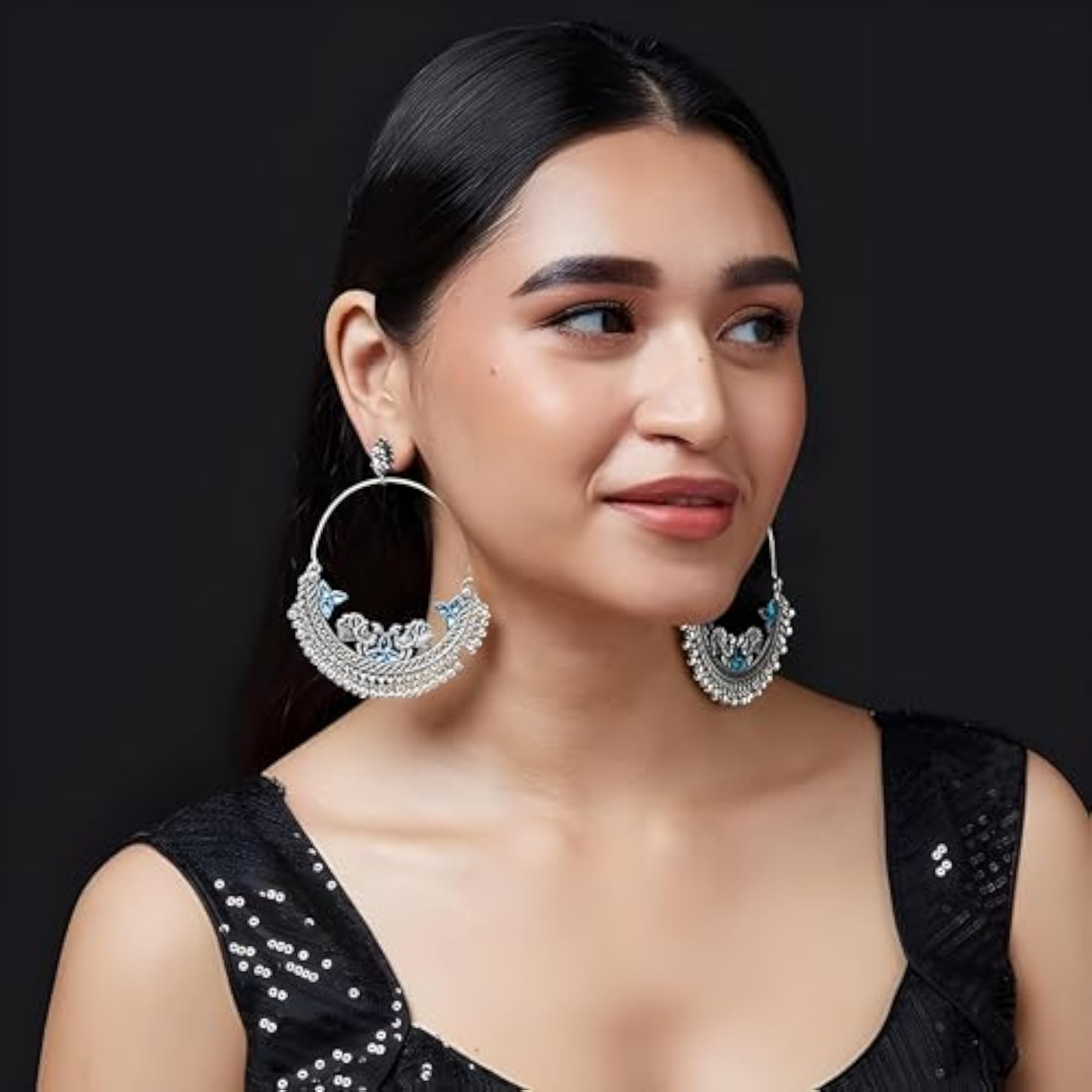 Women's Antique Multi-Handmade Oxidized Peacock & Chandbali Earring Combo